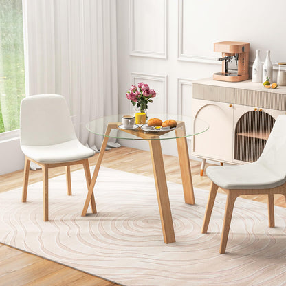 90cm Modern Round Kitchen Tables with Tempered Glass Tabletop and Rubber Wood Base