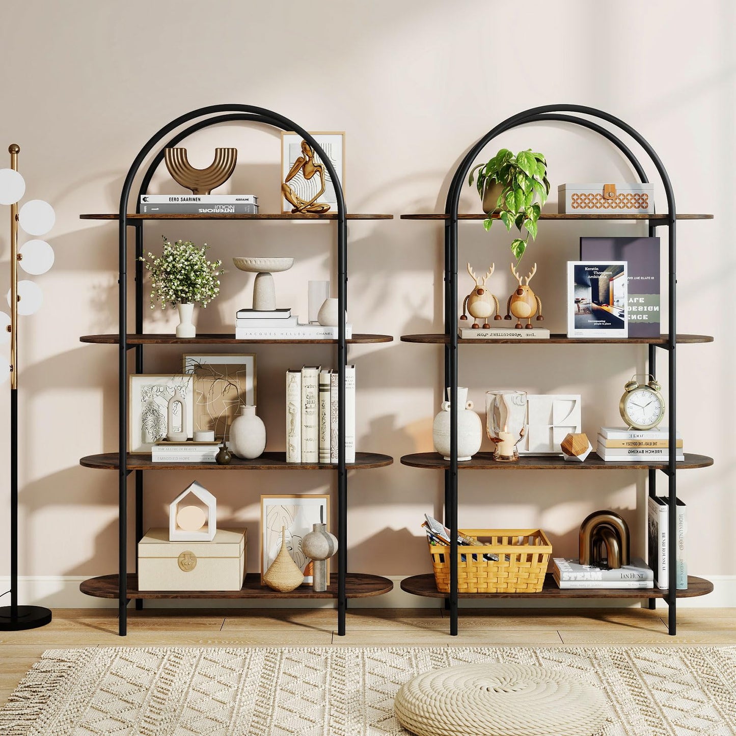 4-Tier Arched Bookshelf, 156cm Metal Frame Bookcase Shelving Unit