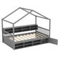 Wooden Single Size House Bed with Roof and 14 Storage Cubes