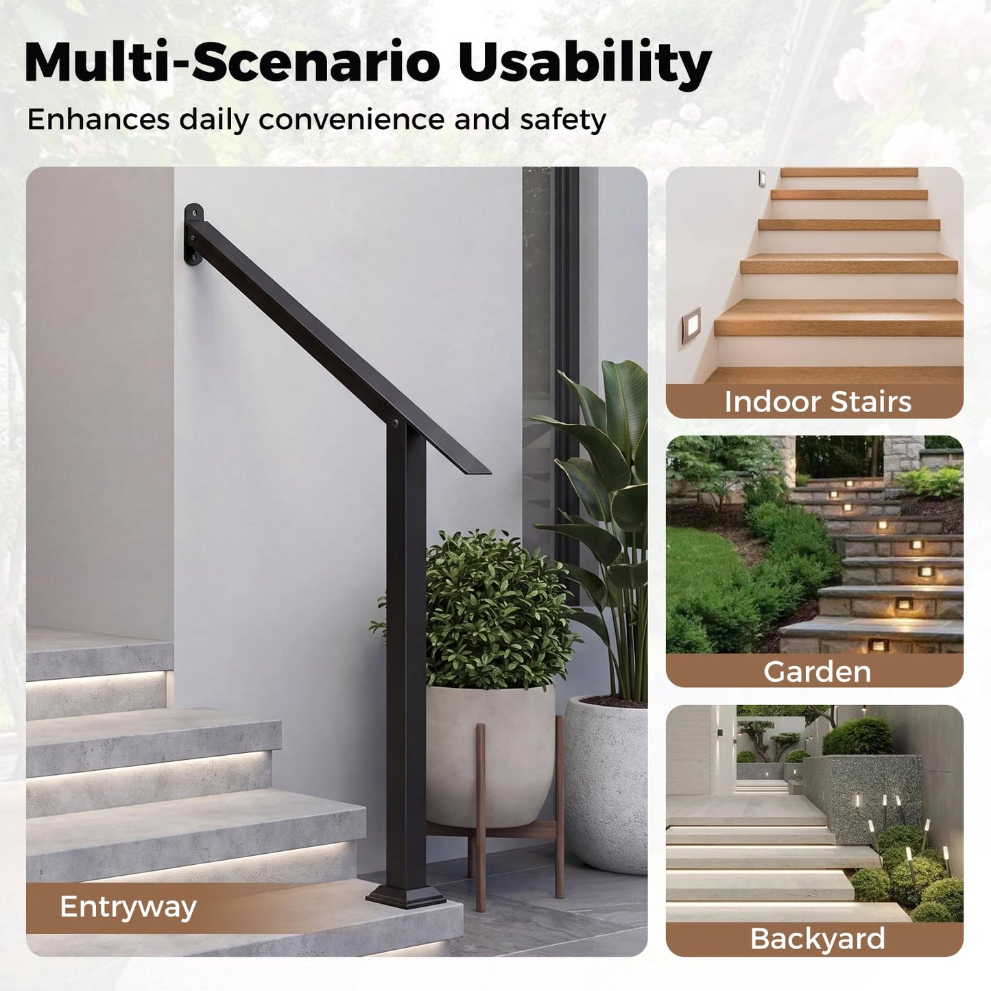 3 Step Heavy-Duty Adjustable Galvanized Steel Railing with Installation Kit for Concrete