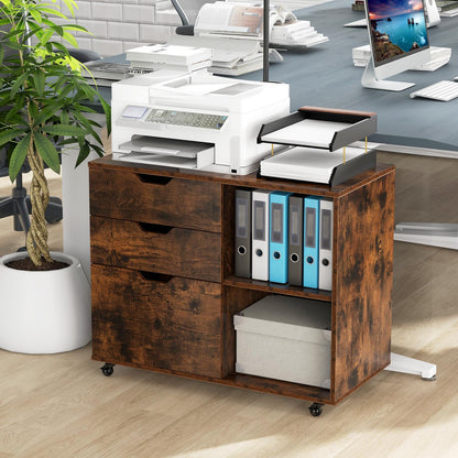 Mobile File Cabinet with 3 Pull-out Drawers and Adjustable Shelf