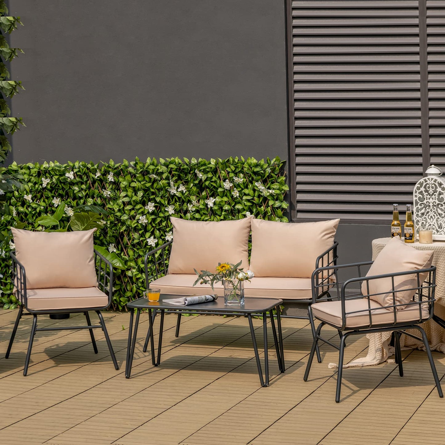 4 Piece Patio Conversation Set with Seat Back Cushions