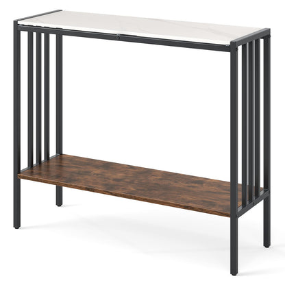 90 CM 2 Tier Industrial Console Foyer Table with Sintered Stone Tabletop