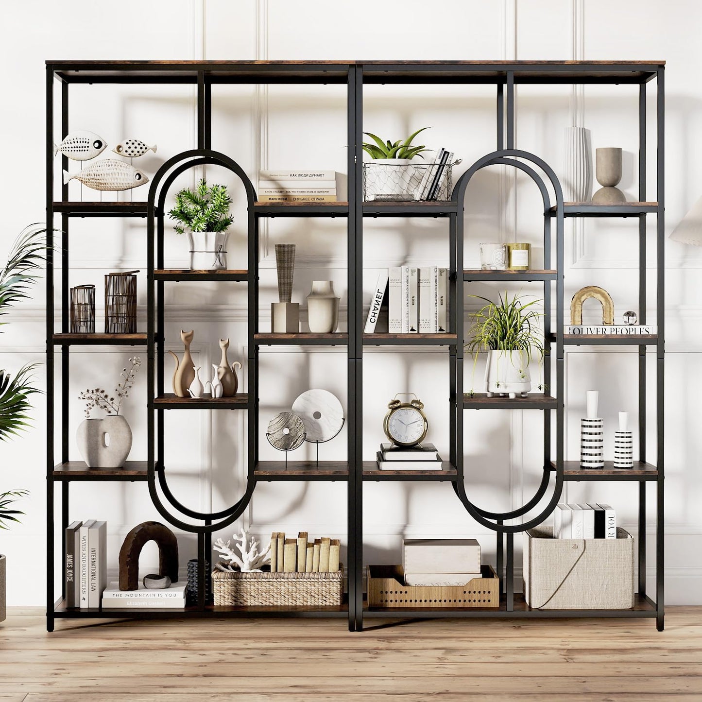 10-Tier Bookshelf, Industrial Etagere Bookcase with Open Storage Shelves