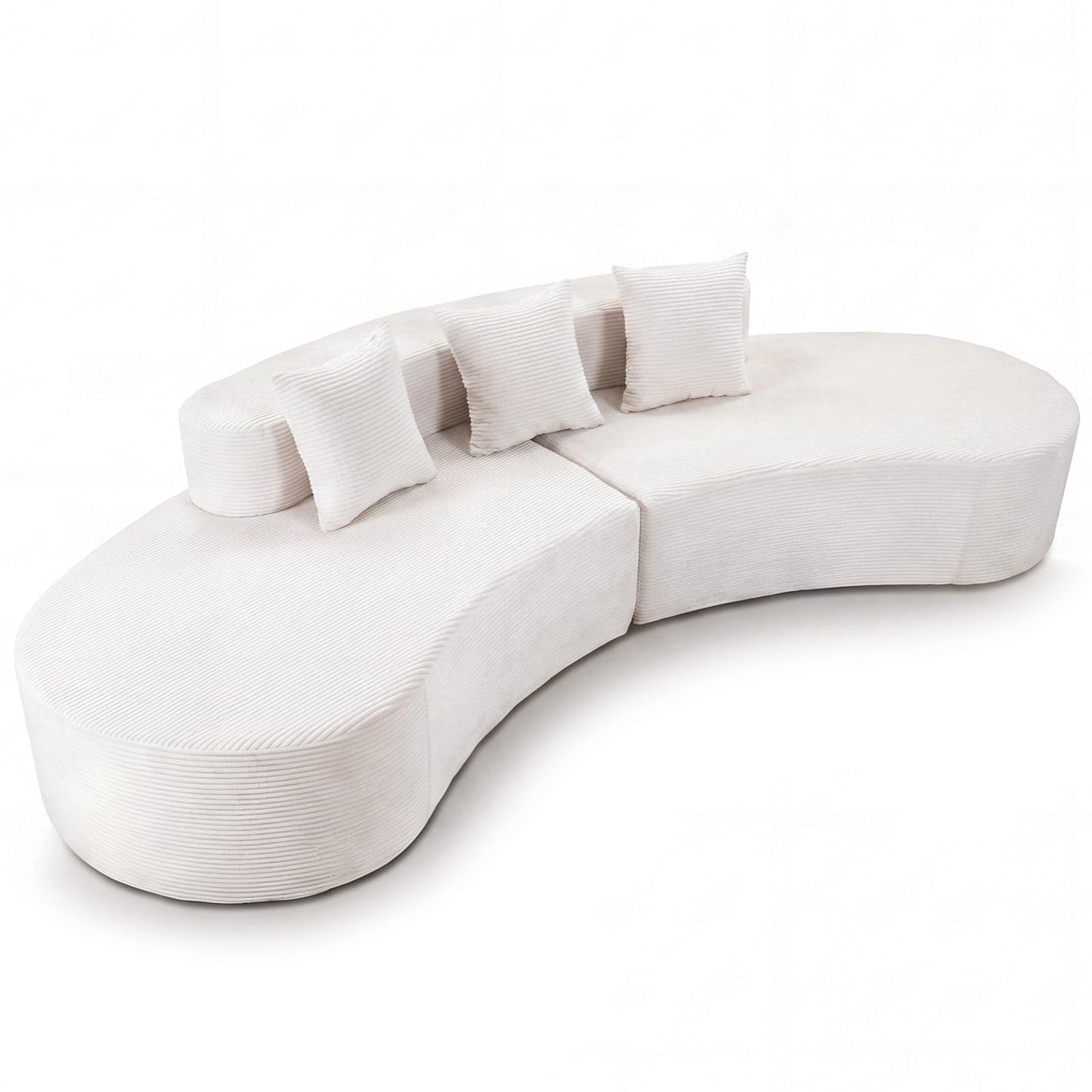 306cm Curved Sofa Couch, 5-Seater Sectional Boneless Sofa Bed with 3 Comfy Pillows