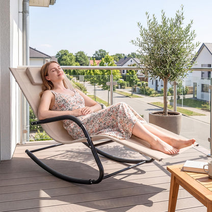 Rocking Sun Lounger, Zero Gravity Recliner Garden Rocking Chair with Headrest & Curved Armrests