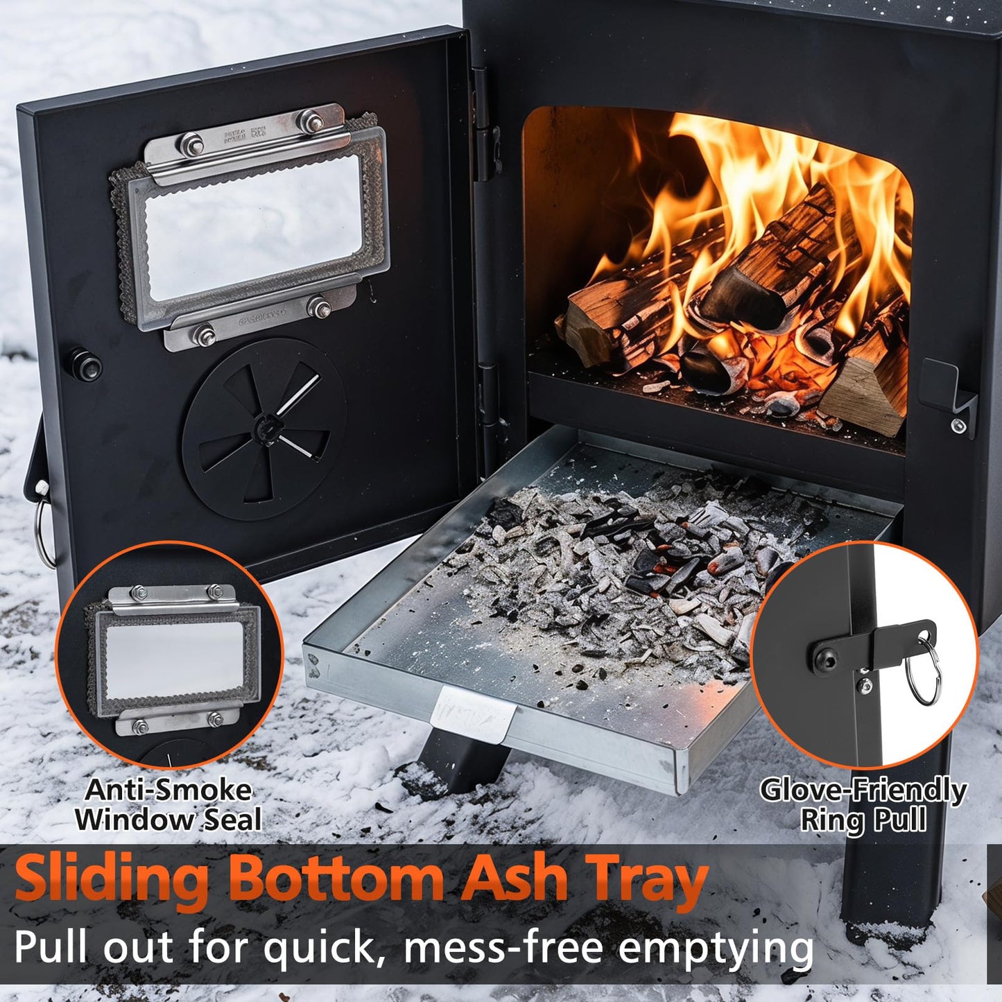 Hot Tent Stove, Camping Tent Stove (Black, 61 x 47 x 257cm) | Stainless Steel Wood Burning Stove