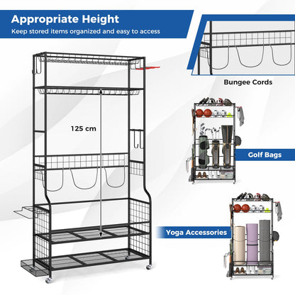 3 Golf Bags Storage Garage Organizer with Wheels 4 Hooks