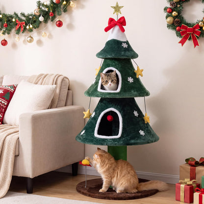 Cat Tree, Christmas Cats Climbing Tower with Condos