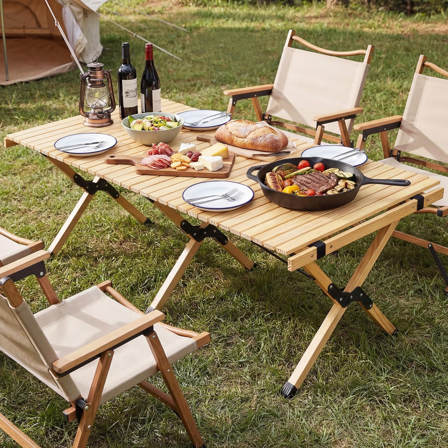 Folding Picnic Table, 4FT Roll Up Camping Table with Storage Bag for 4-6 People