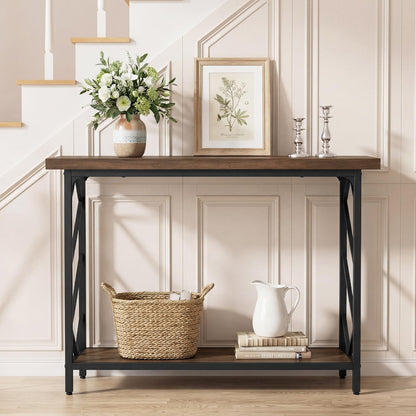 2-Tier Console Table, Industrial Slim Entryway Table with 40mm Top