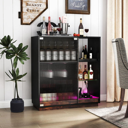 Wine Bar Cabinet with LED Lights, Remote & APP Control