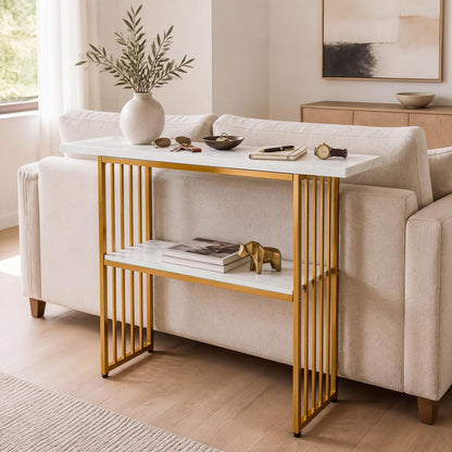 2-Tier Console Table, Faux Marble Slim Entryway Table