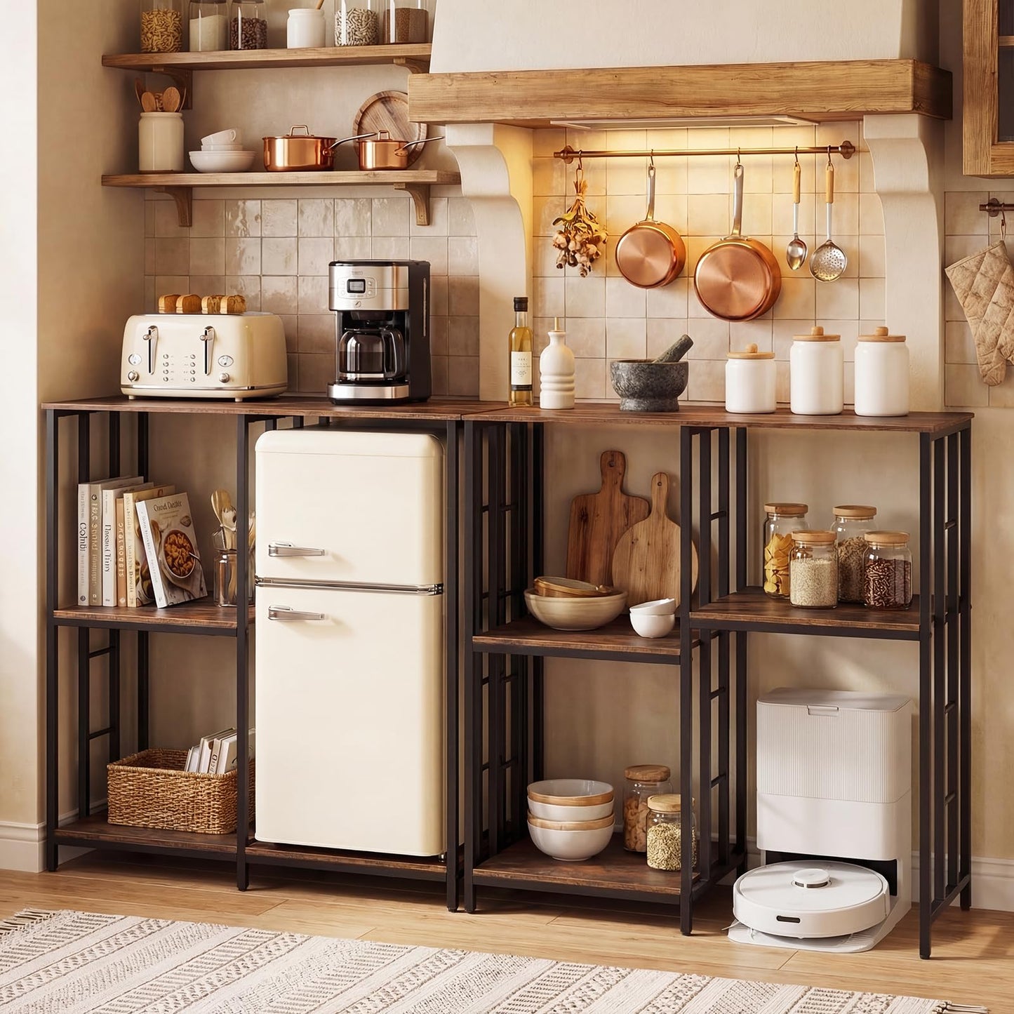 Kitchen Baker's Rack Industrial Coffee Bar Table with Shelves