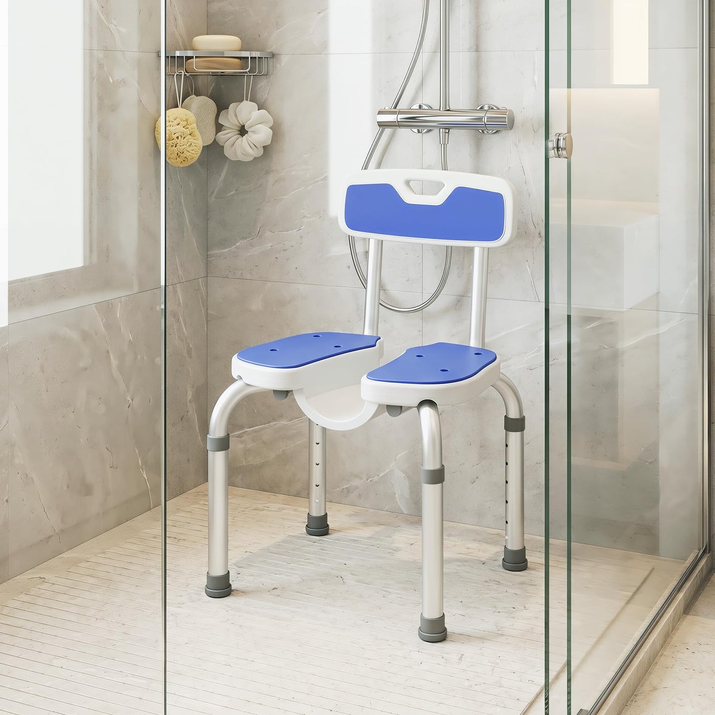 U-Shaped Shower Chair, 6-Level Height Adjustable Aluminium Shower Stool