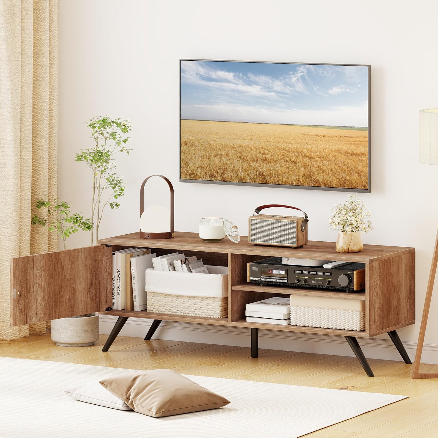 Mid Century Modern Entertainment Center with Cable Hole and Raised Legs