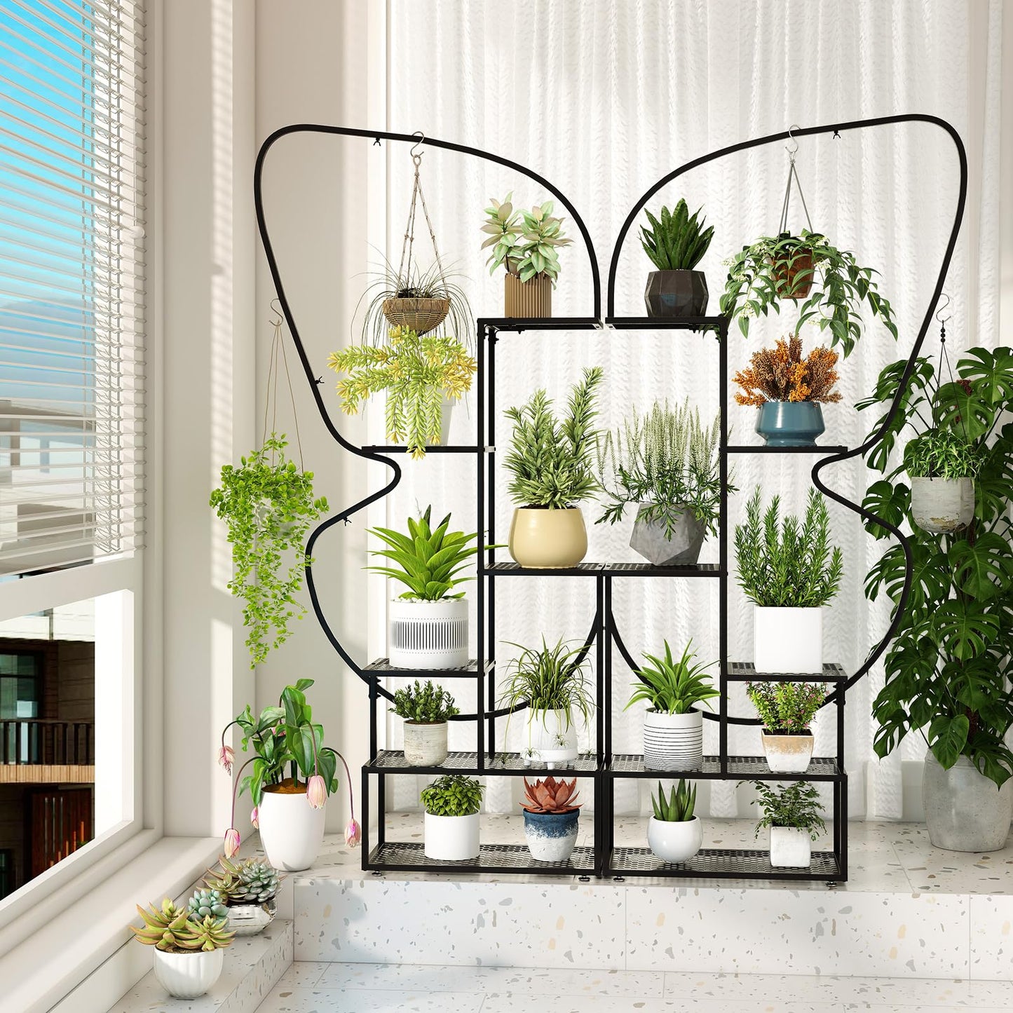 185 cm Tall Butterfly-Shaped 6-Tier Flowerpot Shelf