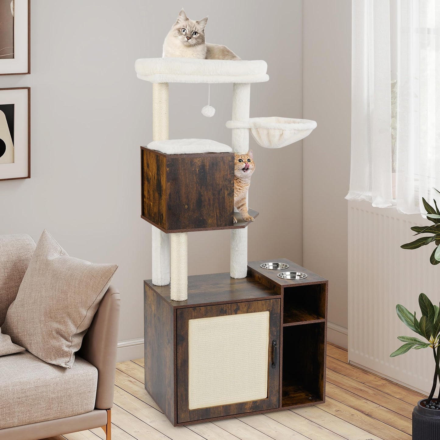 Cat Tree with Litter Box Enclosure, Cats Climbing Tower