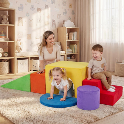 6 Pieces Foam Climbing Blocks for Kids with Slide and Tunnel for Toddlers 3+