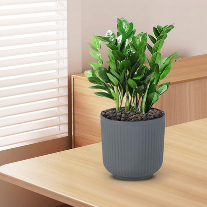 Giantex 2 Pack Round Plastic Planters 32cm Striped Flower Pots with Optional Drainage System