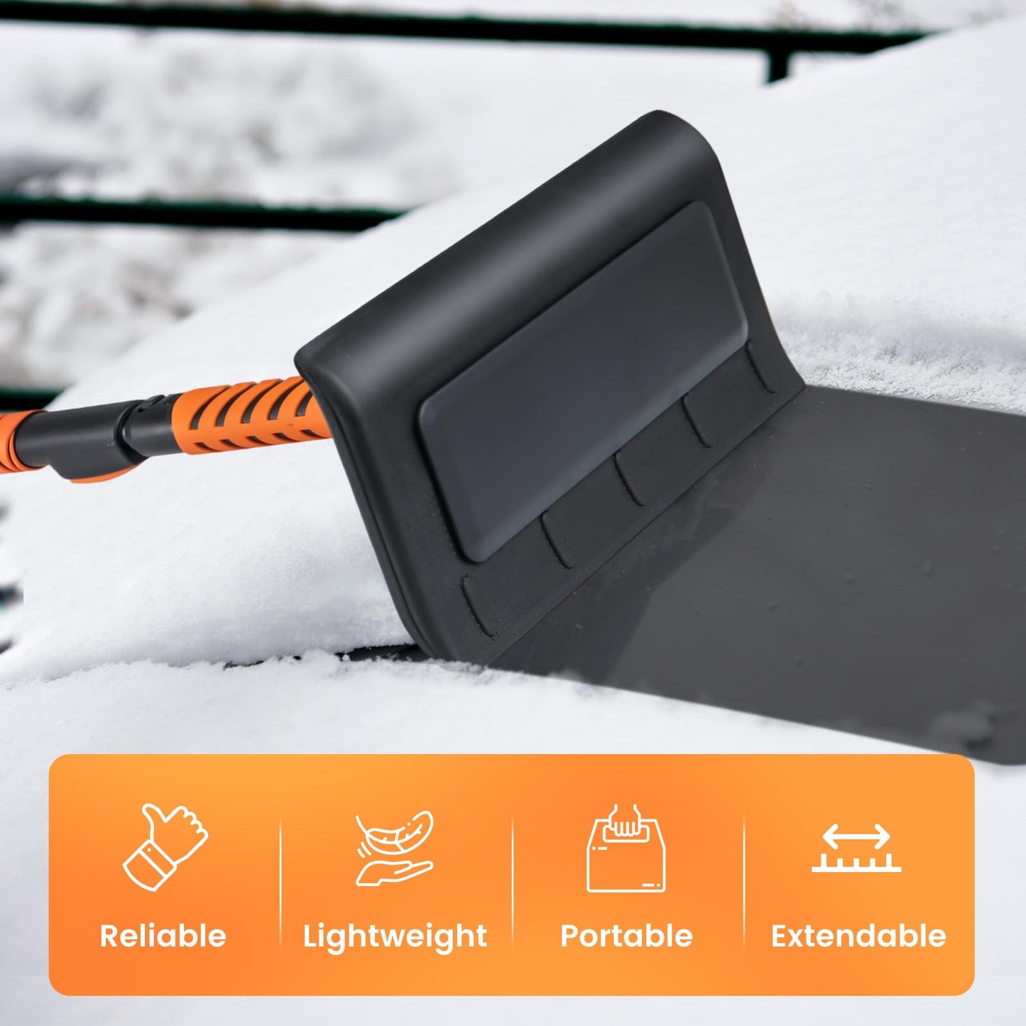 2 in 1 Extendable Snow Shovel 41” Ice Scraper