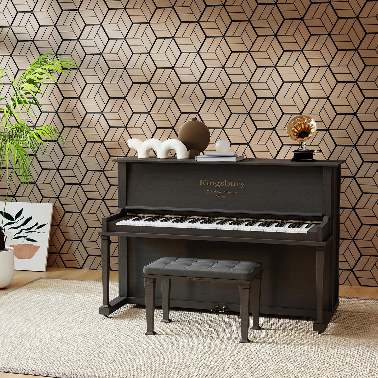 4 Pack Acoustic Panels for Walls Sound Absorbing Panel with 9 Hexagonal Wooden Boards