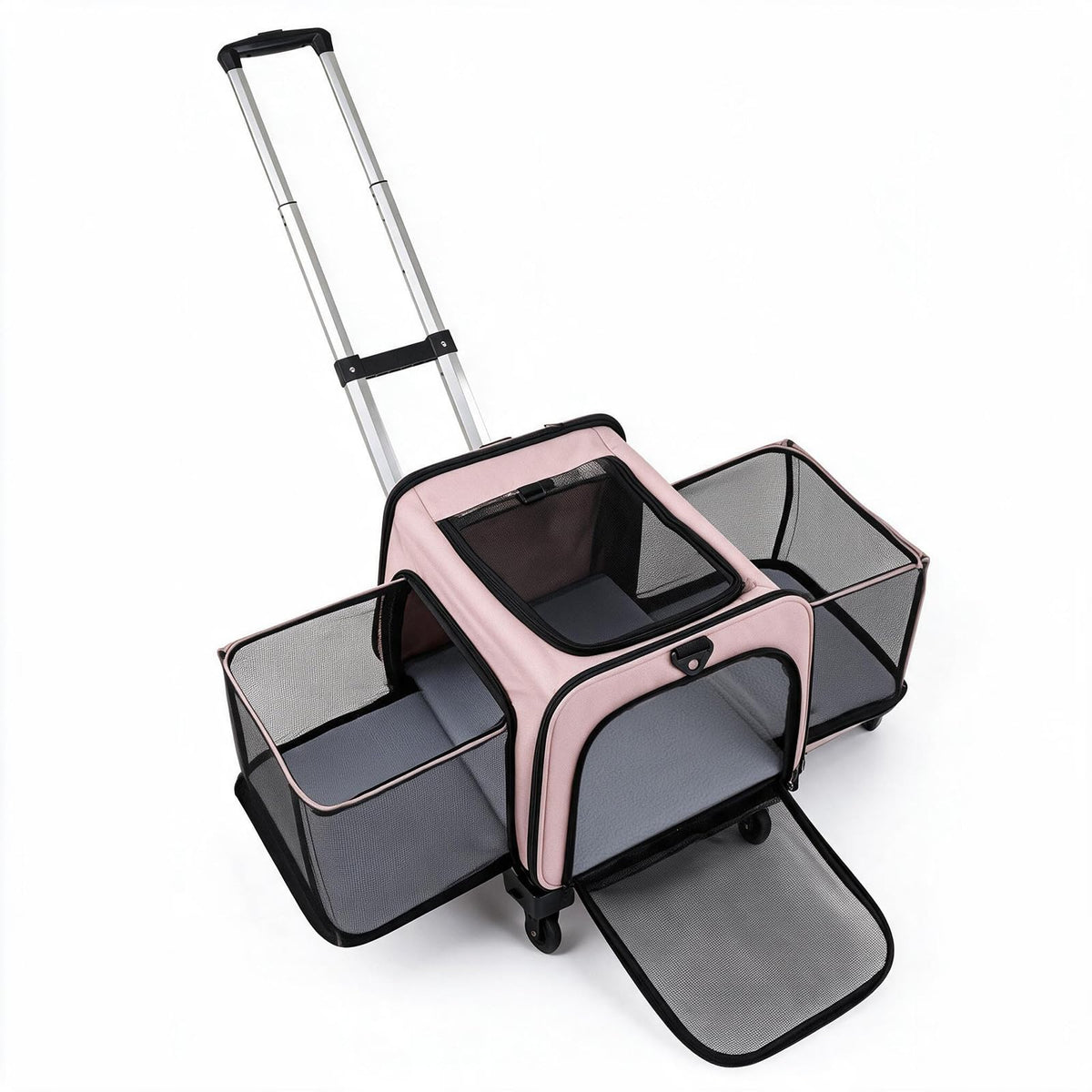 Rolling Cat Carrier with Wheels and Telescopic Handle