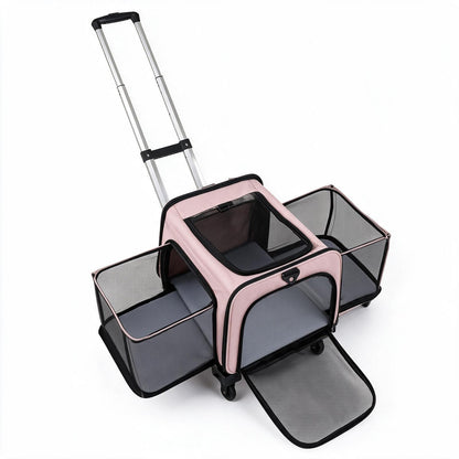 Rolling Cat Carrier with Wheels and Telescopic Handle