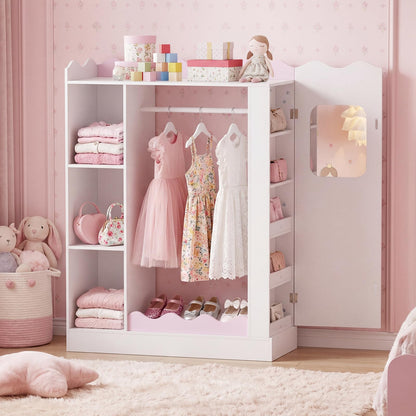 Kids Dress Up Storage, Wooden Children Wardrobe with Mirrors