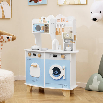 Wooden Kids Kitchen Playset with Coffee Maker for 3+ Years Old