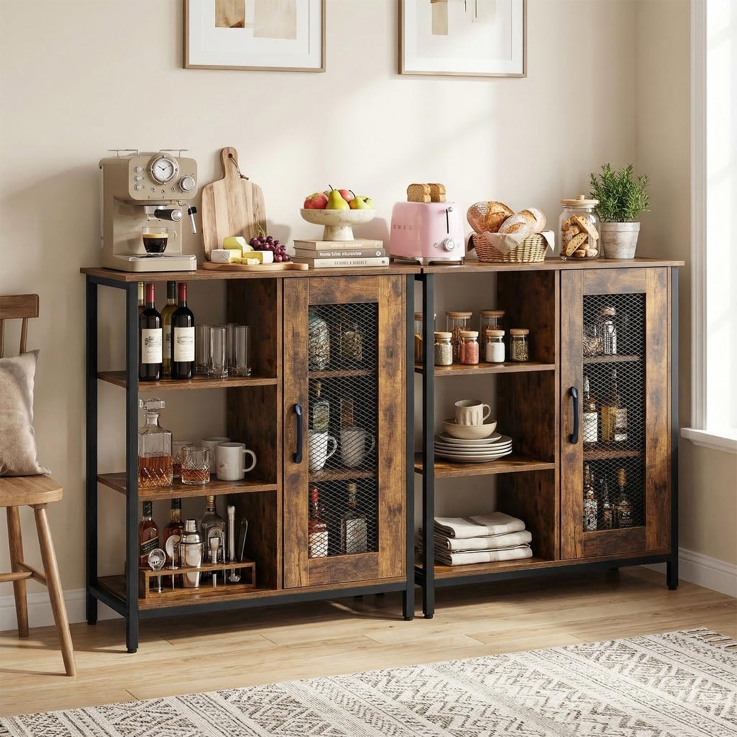 Industrial Storage Cabinet, Wooden Buffet Sideboard with Doors, Adjustable Shelves