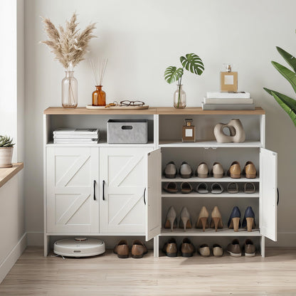 Shoe Cabinet with 2 Barn Doors and Adjustable Shelves for Entryway