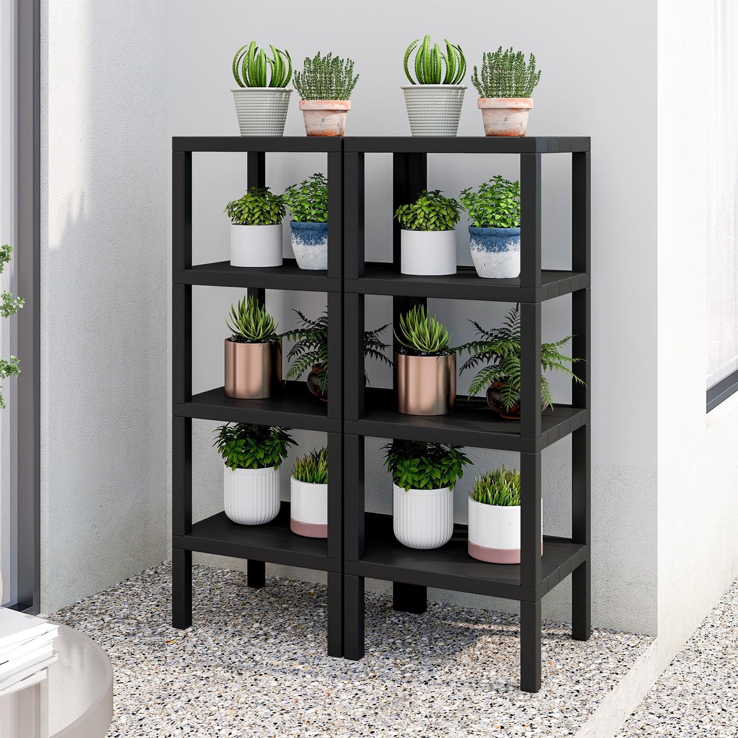 4-Tier Plastic Storage Shelf Freestanding Utility Rack