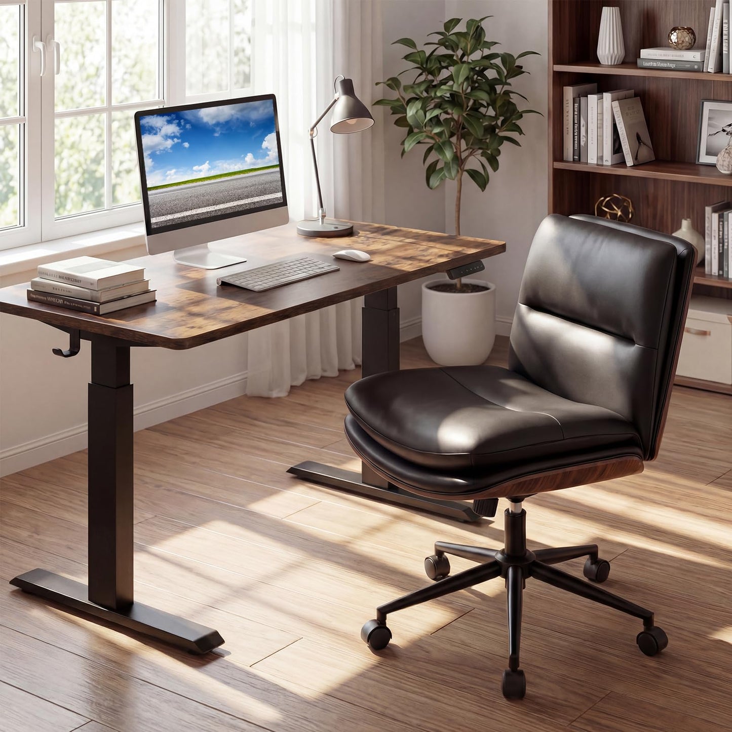 Armless Office Chair with Swivel Wheels & Curved Backrest for Home Office