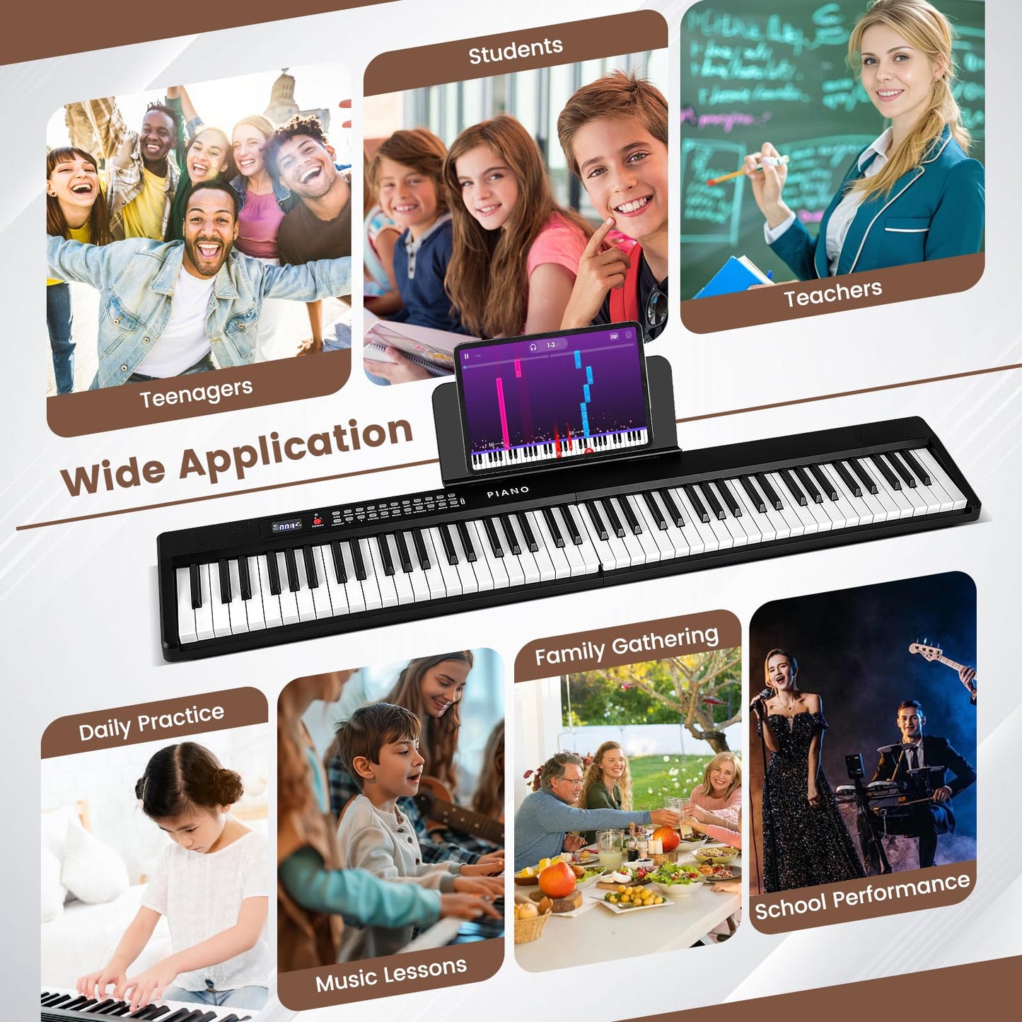 88 Key Folding Digital Piano Keyboard with Microphone