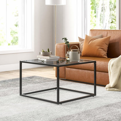Giantex Square Coffee Table Tempered Glass Sofa Side Table with Adjustable Foot Pads (without Mesh Shelf)