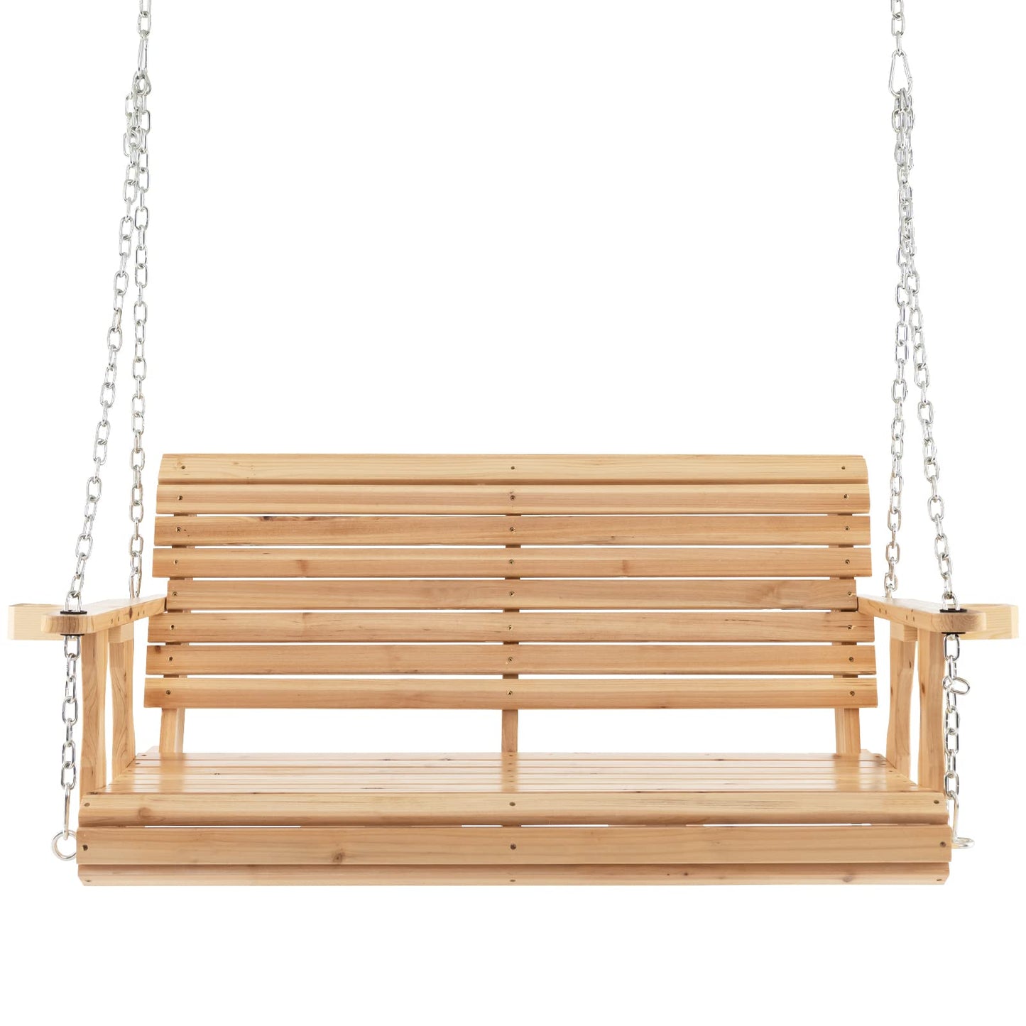 149cm Wooden Porch Swing with Cup Holders Outdoor Hanging Bench