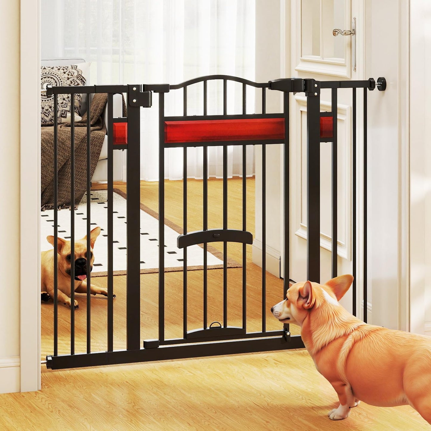 Extra Wide Walk Through Pet Gate with Small Door and 2 Extensions