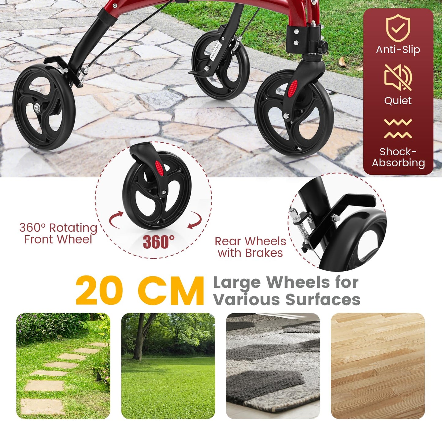 Walker for Seniors Foldable Rollator Walker with Lightweight Aluminum Frame