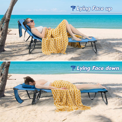 Folding Sun Lounger, 5-Position Adjustable Reclining Tanning Chair