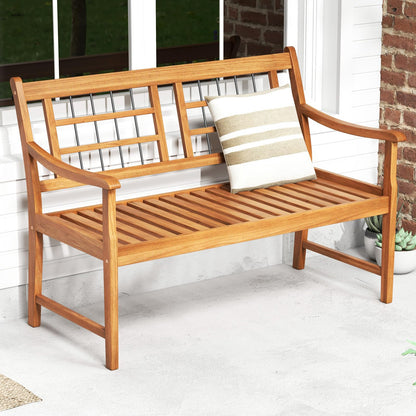 Patio Acacia Wood Bench Wooden 2 Person Outside Chair