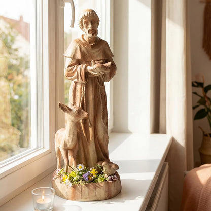 Garden Statue, Tall Virgin Mary/St. Francis Statue, Indoor Outdoor Religious Sculpture Art Decoration