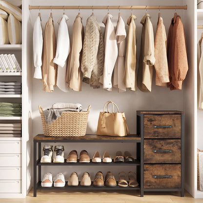 Industrial Shoe Bench with 3 Removable Drawers and Anti-Toppling Kits for Entryway