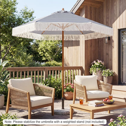 210cm/7ft Garden Parasols with Fringe, Sun Protection Sunshade Shelter
