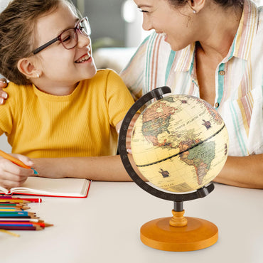 Antique Globe Dia 14cm with Wooden Base and Modern Map