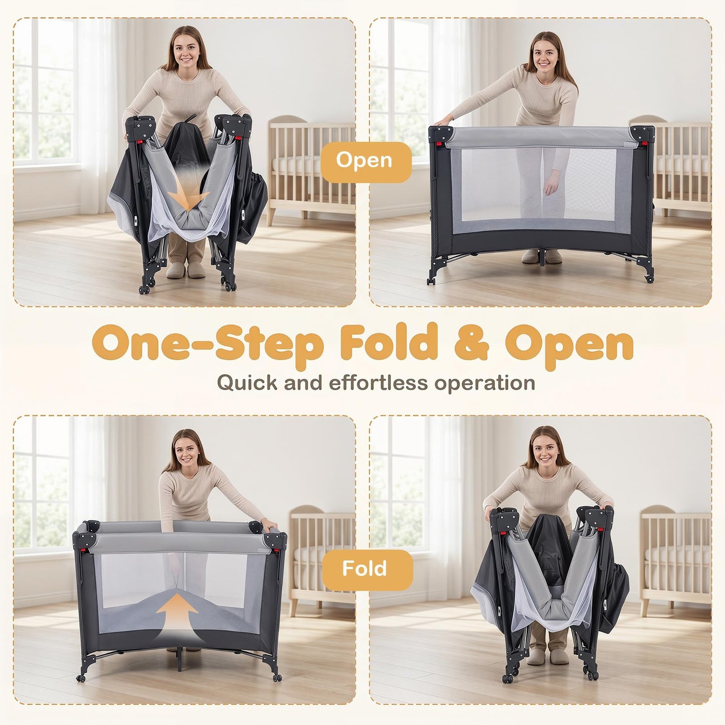 5 in 1 Baby Travel Cot, Portable Baby Crib Bassinet