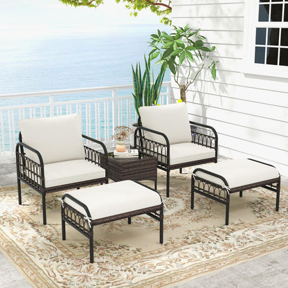 5PCS Rattan Garden Furniture Set for Balcony Yard Poolside
