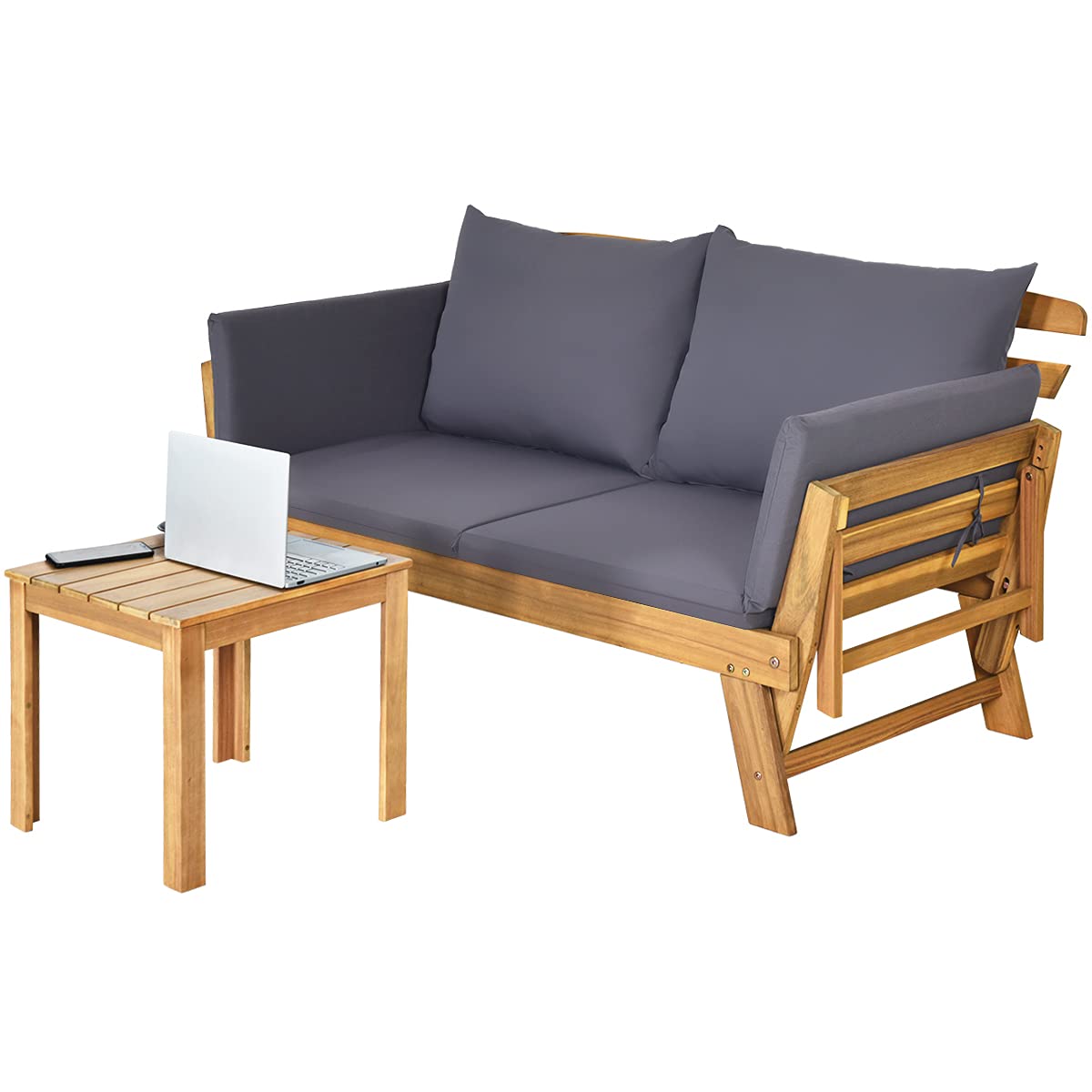 3 in 1 Convertible Cushioned Loveseat Lounger Couch with Folding Armrests and Pillows