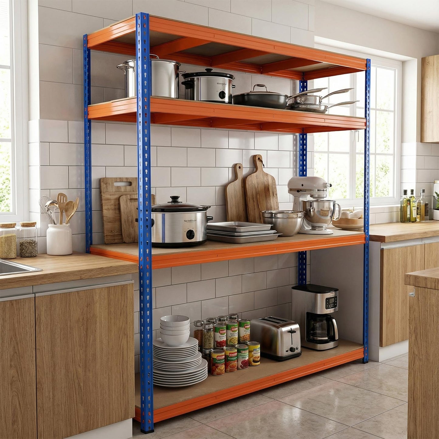 4 Tier Garage Shelving Unit, 180 x 61 x 203cm Boltless Storage Rack