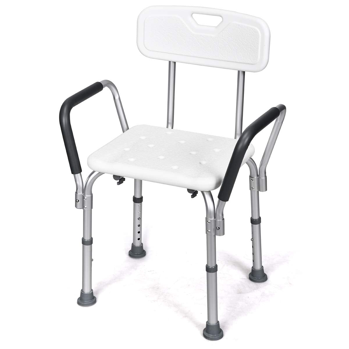 6 Levels Adjustable Tub Shower Stools with Detachable Backrest and Handrails